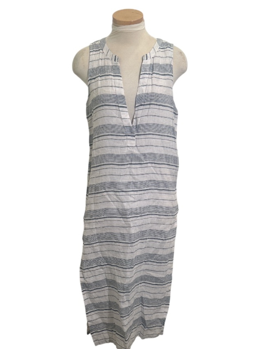 Athleta Linen Blue and White Striped Sleeveless Midi Dress Size XS NEW